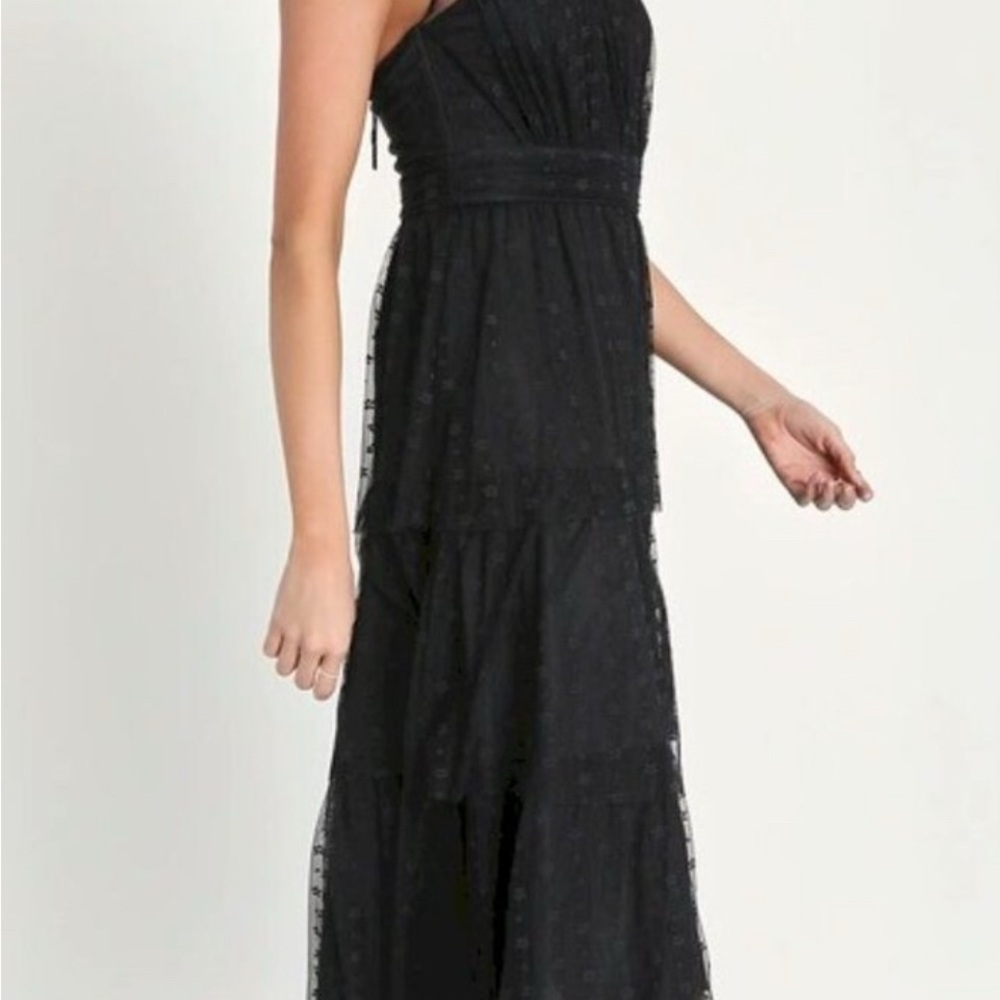 Lulus Positively Precious Black Mesh Halter Midi Dress Size M NWOT - Picture 4 of 11